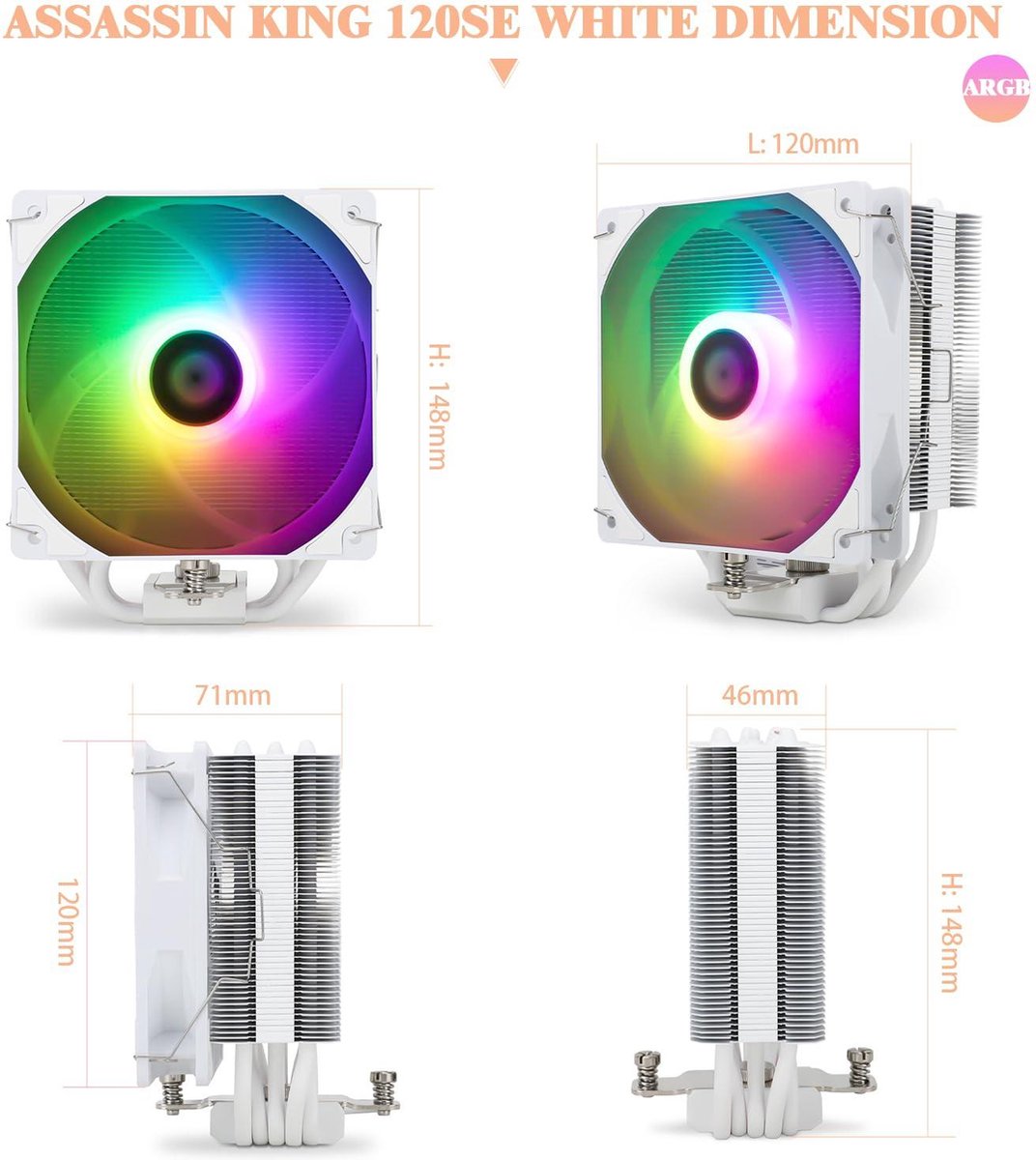 Thermalright Phantom Spirit 120 SE White ARGB Dual Tower CPU Luchtkoeler (7 Heatpipes) - afbeelding 2