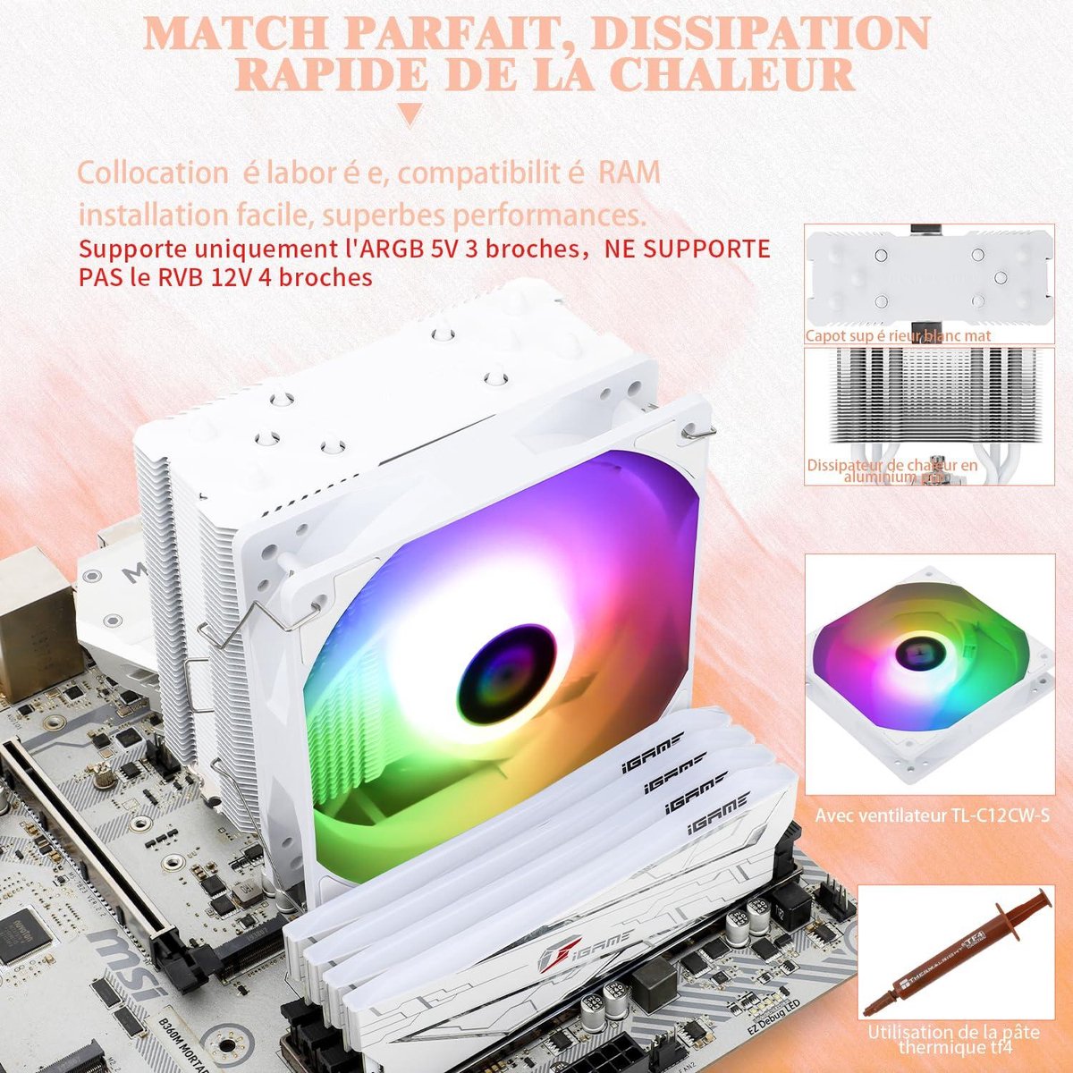 Thermalright Phantom Spirit 120 SE White ARGB Dual Tower CPU Luchtkoeler (7 Heatpipes) - afbeelding 4