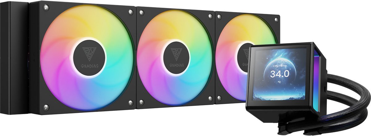  360 Pwm Cpu Koeler|Digital Display Voor Gif Video|360Mm Argb Liquid Cooler|Intel/Amd Processor Waterkoeler (Addressable)| Gamdias Chione P5-360 (Socket: 1200, 1700, 1851|Am5, Am4)