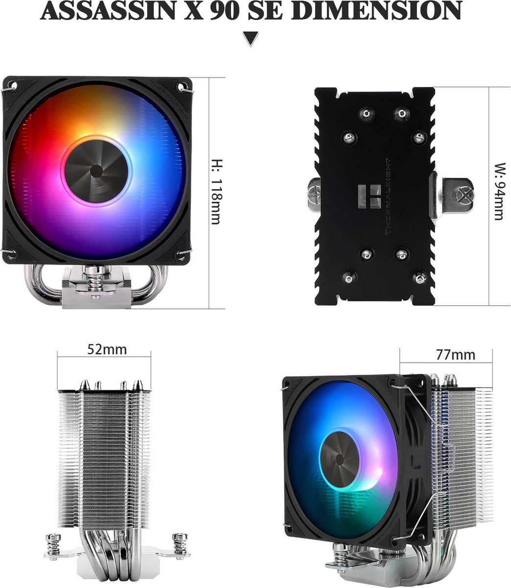 Thermalright Assassin X 90 SE ARGB CPU Luchtkoeler met 4 Heatpipes - afbeelding 2