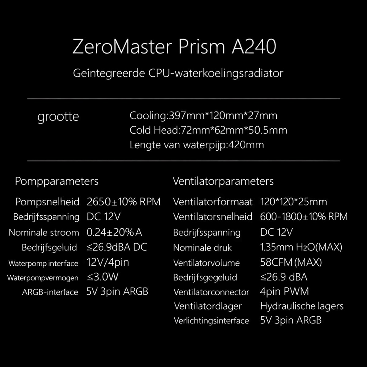 Zeromaster 240 Rgb Aio Cpu Waterkoeler – 240Mm – Rgb Fans – Intel & Amd - afbeelding 9