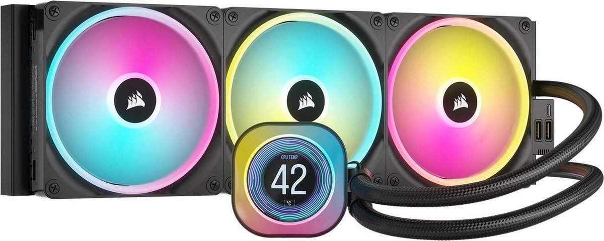 Corsair Corsair Icue Link H170I Lcd - Vloeistofkoelsysteem Processor - Afmeting Radiator: 420 Mm - Voor Intel Lga: 1700, 1200, 115X - Amd Am5, Am4 - Koper, Aluminium - 3X Icue Link Qx140 Rgb Fans - Zwart