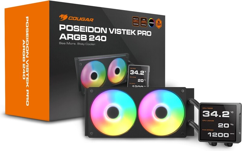 Cougar poseidon vistek pro 240 aio wa 5 orig - Cougar Poseidon Vistek Pro ARGB 240 Zwart 240mm Waterkoeler (Black)