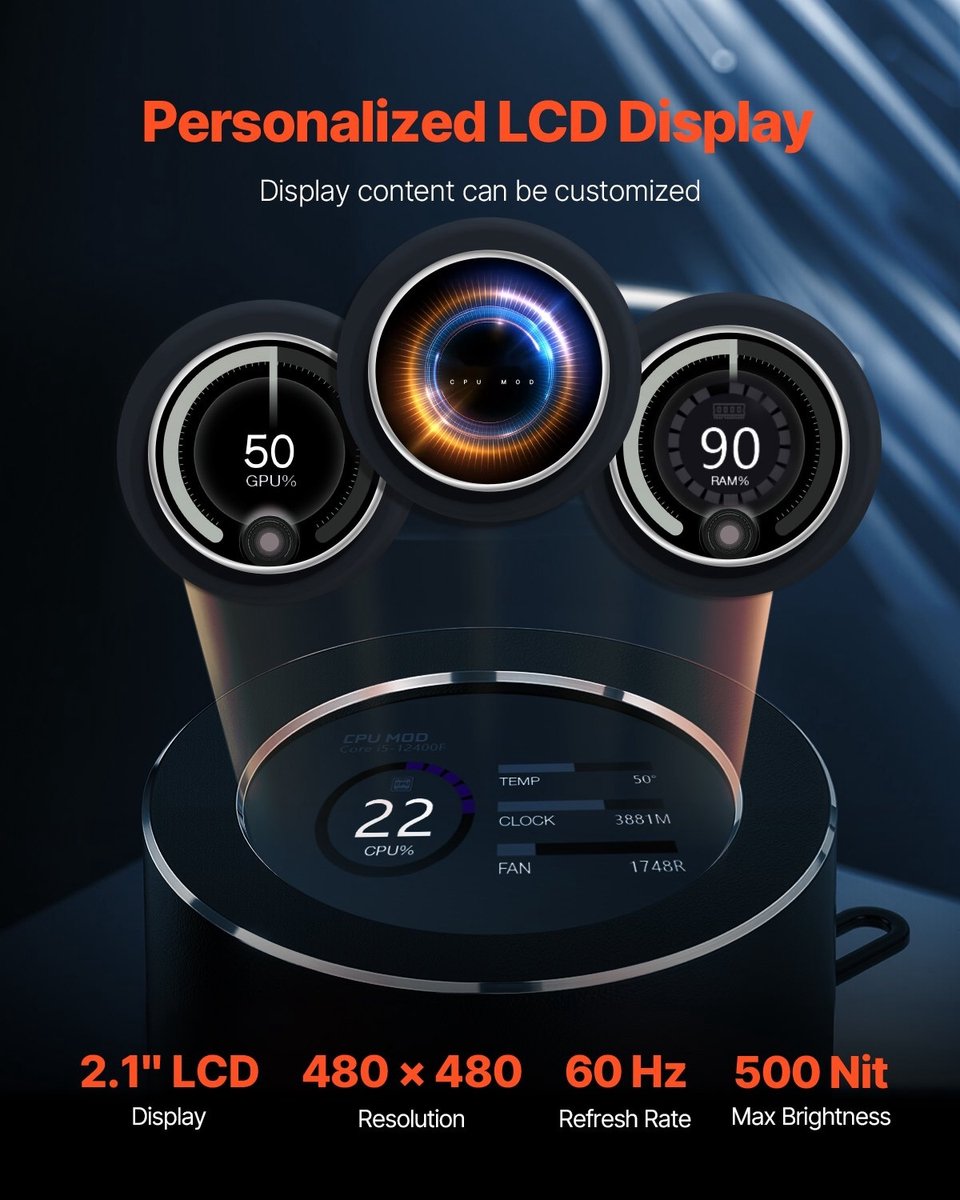 VEVOR CPU-Vloeistofkoeler AIO 120mm LCD ARGB - afbeelding 5