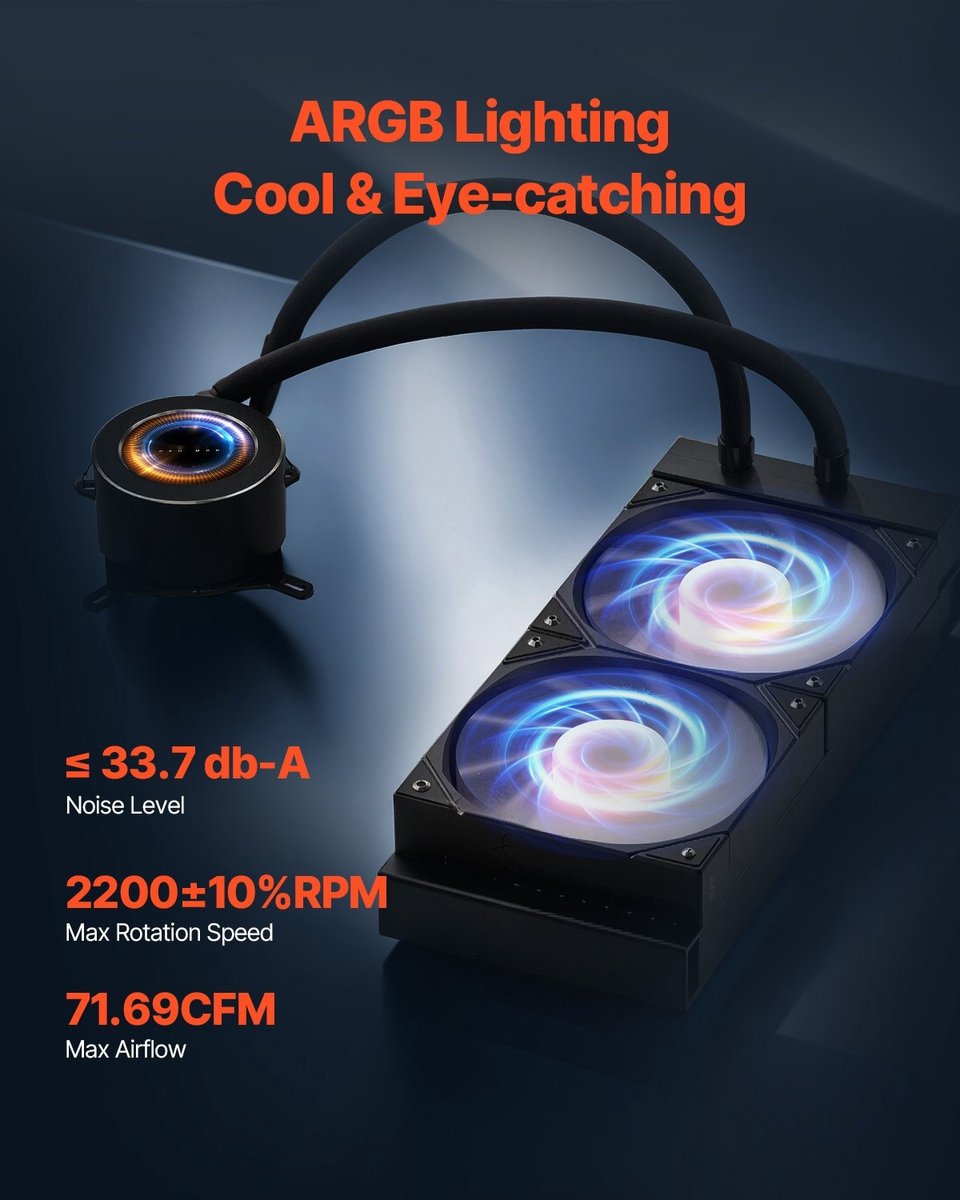 VEVOR CPU-Vloeistofkoeler AIO 120mm LCD ARGB - afbeelding 6