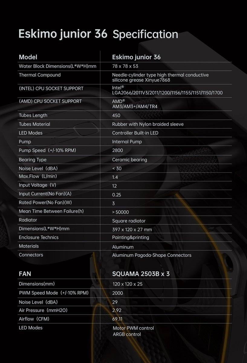 Future Eskimo Junior 36 360mm Waterkoeler (Black) - afbeelding 3