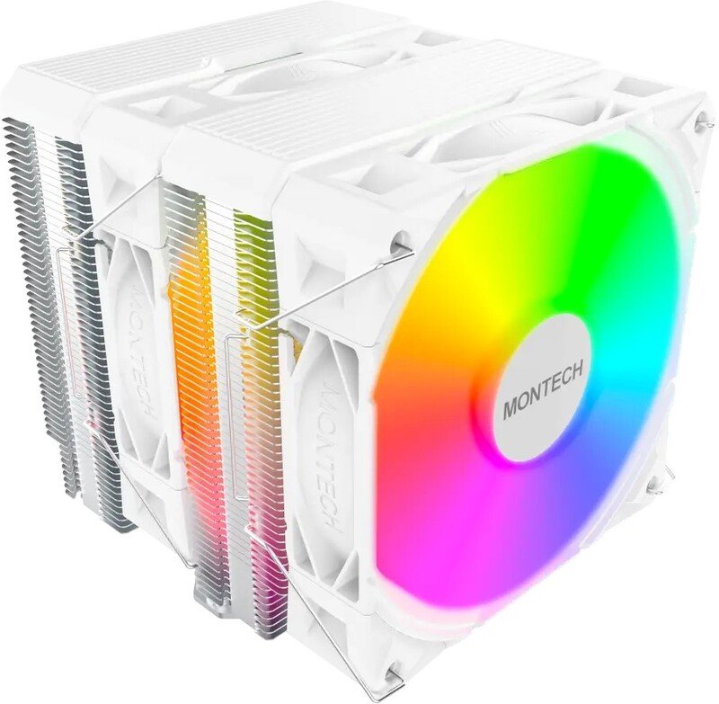 Montech nx600 cpu koeler 1308206 - Montech NX600 ARGB Dual-Tower CPU Air Cooler Wit
