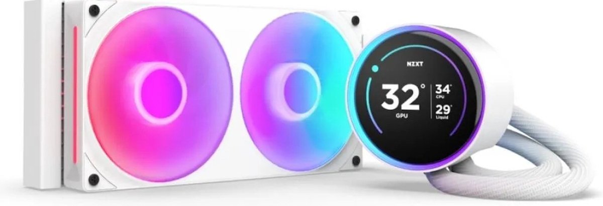 NZXT Nzxt Kraken Elite 240 Rgb 2024 White - Vloeistof-Koelsysteem Processor Afmeting Radiator 240Mm - Voor Intel Lga 1851, 1700, 1200, 115X - Amd Am5, Am4 - 2 X F240 Rgb Core Fan - Zero Rpm Mode - 2.72 Ips Lcd - Wit