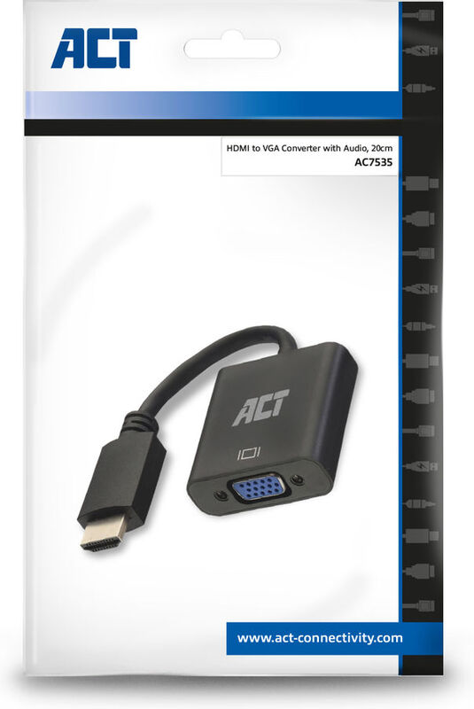 Act 0 15 meter a male naar 2 orig - ACT AC7535 HDMI→VGA 0,15 m Verloopstuk