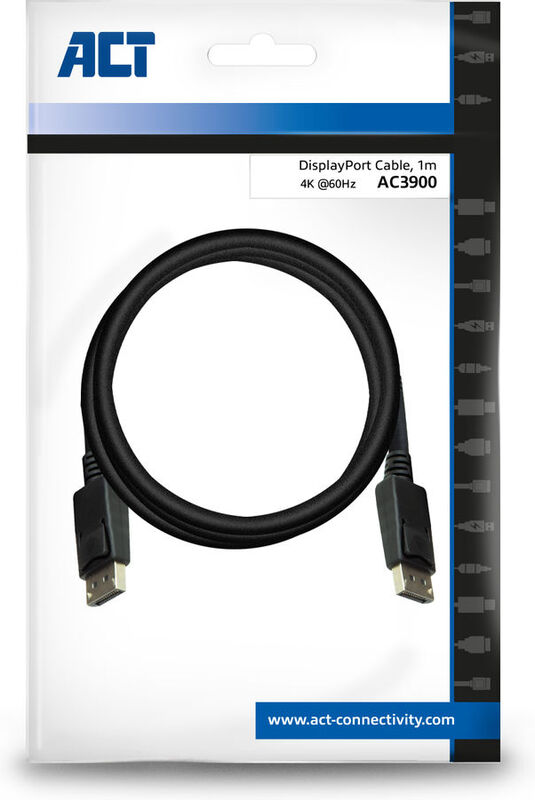 Act 1 meter male male 3 orig - ACT AC3900 DisplayPort→DisplayPort 1 m DisplayPort-kabel