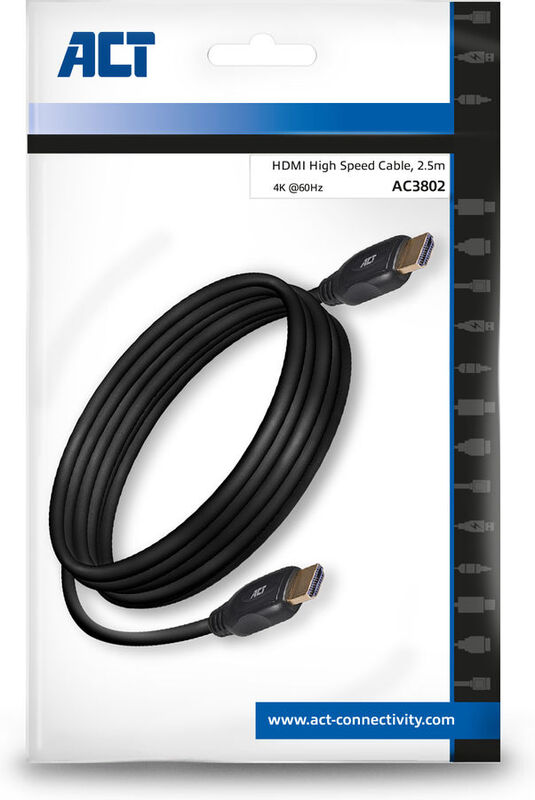 Act 2 5 meter 4k high speed 3 orig - ACT AC3802 HDMI→HDMI 2.0 2,5 m HDMI-kabel