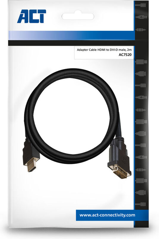 Act 2 meter naar dvi d adapterkabe 3 orig - ACT AC7520 HDMI→DVI-D 2 m HDMI-kabel