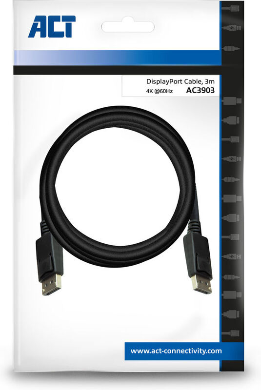 Act 3 meter male male 4 orig - ACT AC3903 DisplayPort→DisplayPort 3 m DisplayPort-kabel