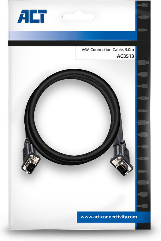 Act 3 meter vga kabel male male 3 orig - ACT AC3513 VGA→VGA 3 m VGA-kabel