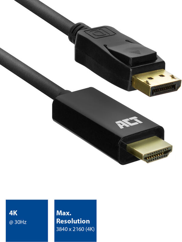Act male naar male adapterkabel 1 3 orig - ACT AC7550 DisplayPort→HDMI 1.4 1,8 m DisplayPort-kabel