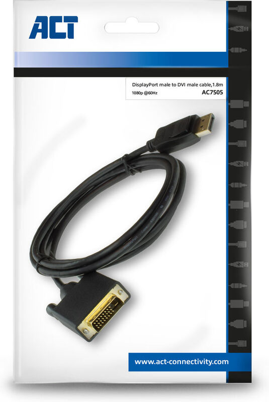 Act naar dvi male aansluitkabel 5 orig - ACT AC7505 DisplayPort→DVI-D 1,8 m DisplayPort-kabel