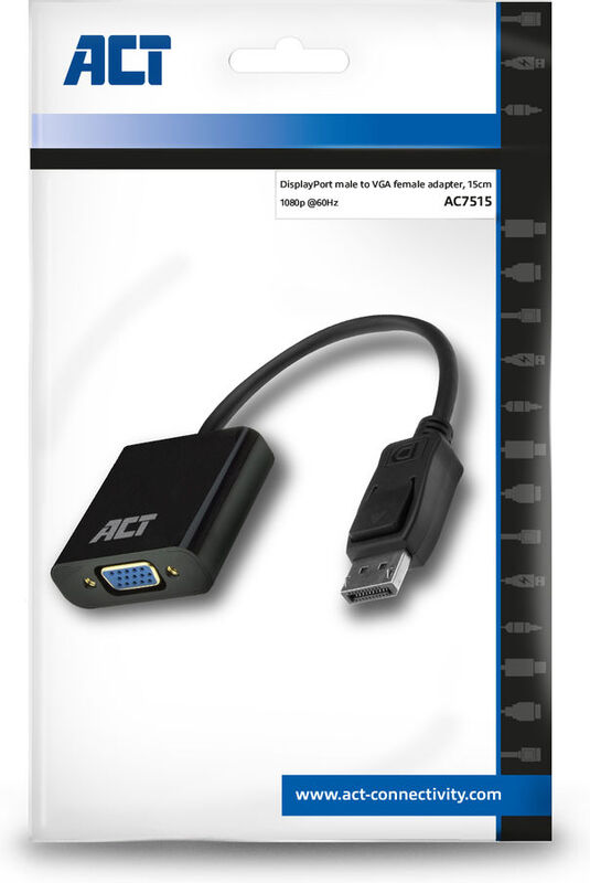 Act naar vga female adapter 5 orig - ACT AC7515 DisplayPort→VGA 0,15 m Verloopstuk