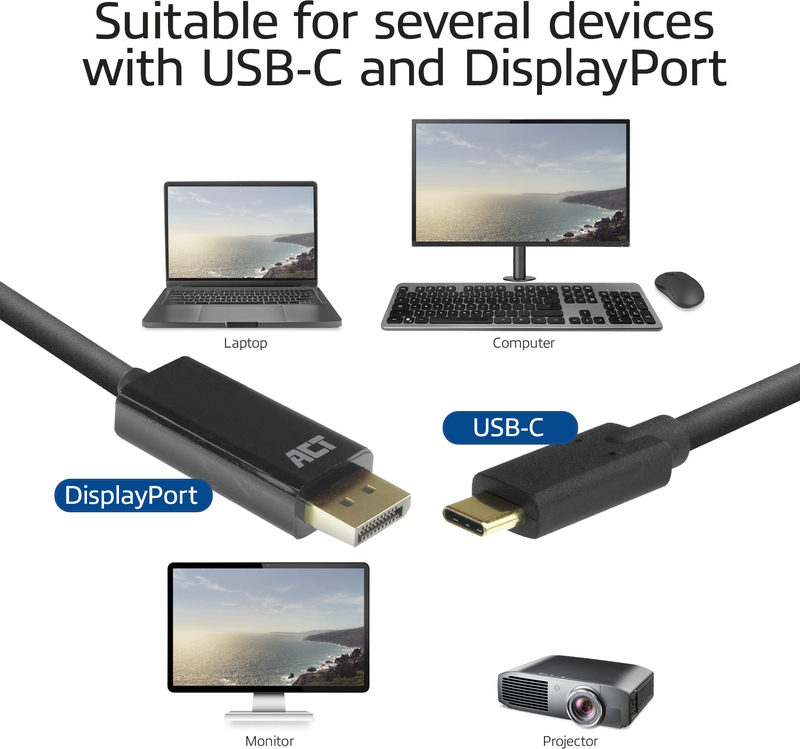Act usb c naar male kabel 2 4 orig - ACT AC7325 USB-C→DisplayPort 2 m USB-C-kabel