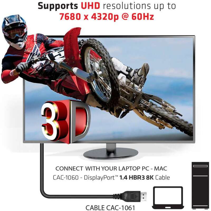 Club 3d club3d 1 4 hbr3 8k kabel 9566511 6 orig - Club 3D CAC-1061 DisplayPort→DisplayPort 5 m DisplayPort-kabel