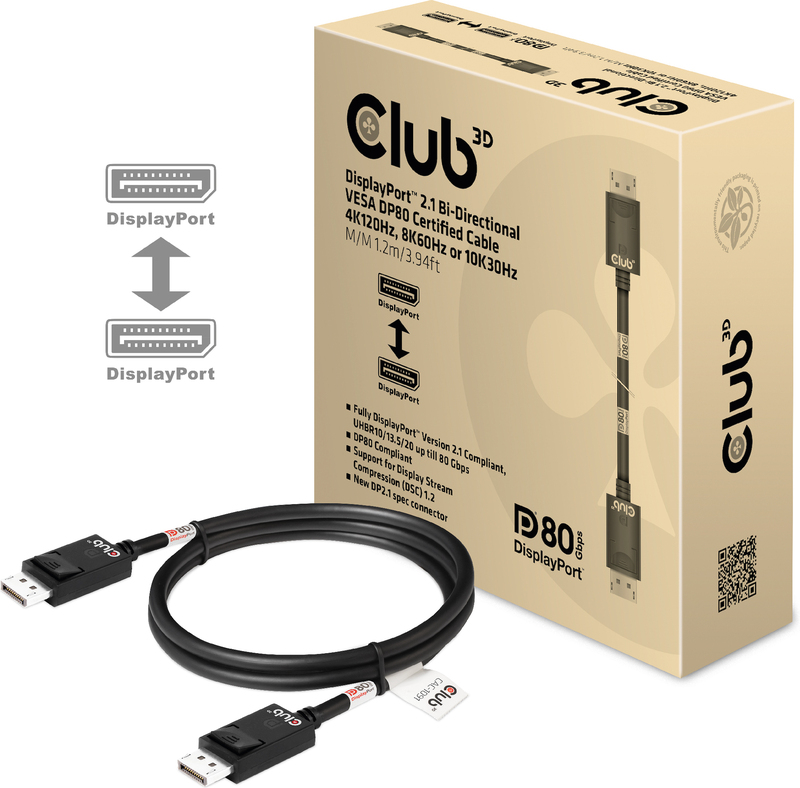 Club 3d club3d 2 1 4k 140hz kabel 2 orig - Club 3D CAC-1091 DisplayPort→DisplayPort 1,2 m DisplayPort-kabel