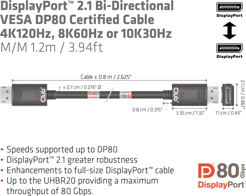 Club 3d club3d 2 1 4k 140hz kabel 3 orig - Club 3D CAC-1091 DisplayPort→DisplayPort 1,2 m DisplayPort-kabel