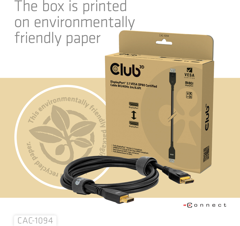 Club 3d club3d cac 1094 kabel 3 orig - Club 3D CAC-1094 DisplayPort→DisplayPort 2 m DisplayPort-kabel