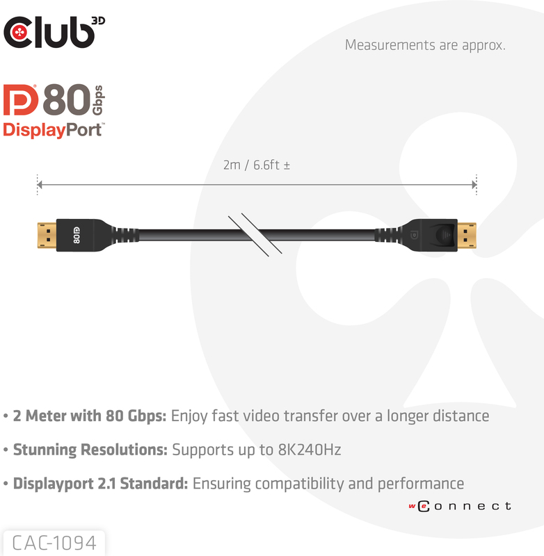 Club 3d club3d cac 1094 kabel 6 orig - Club 3D CAC-1094 DisplayPort→DisplayPort 2 m DisplayPort-kabel