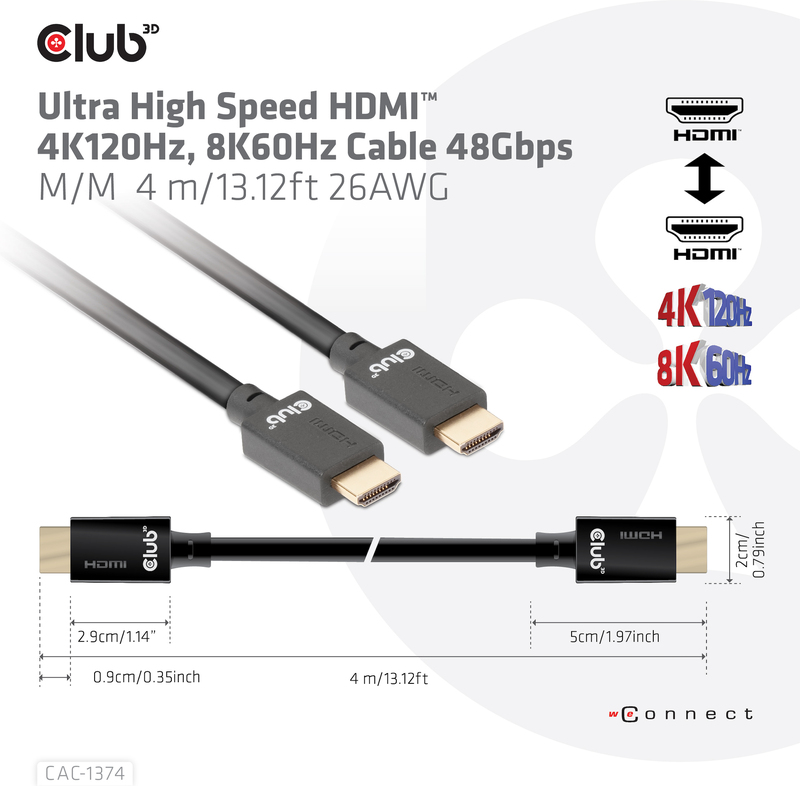 Club 3d club3d cac 1374 kabel 4 m 4 orig - Club 3D CAC-1374 HDMI→HDMI 2.1 4 m HDMI-kabel