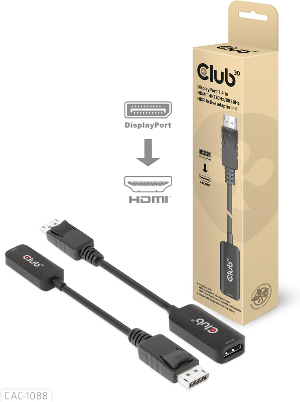 Club 3d club3d displayport1 4 to 4k120 2 orig - Club 3D CAC-1088 DisplayPort→HDMI 2.1 0,21 m Verloopstuk