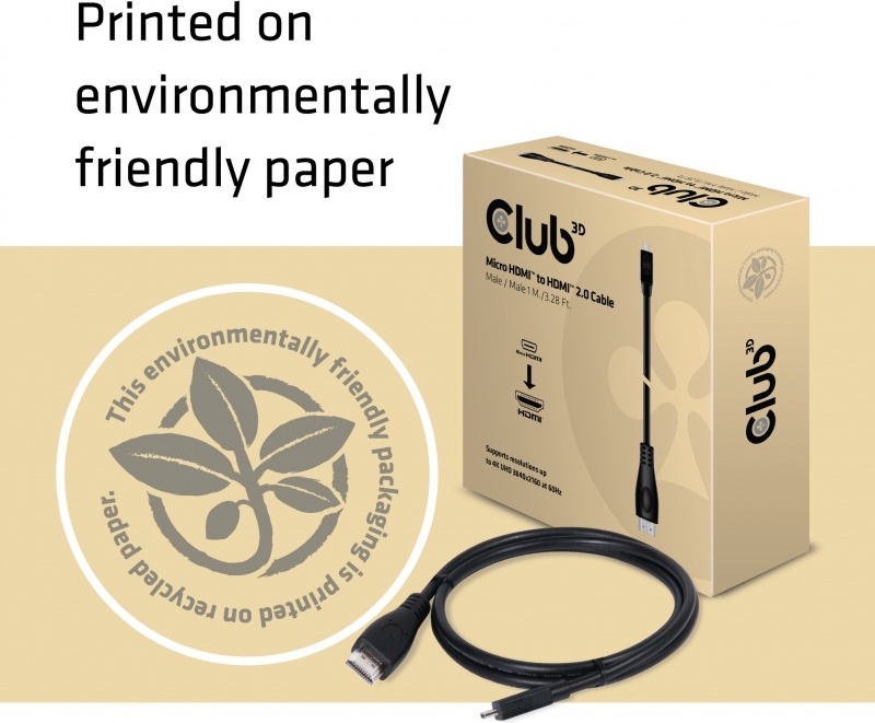 Club 3d club3d micro naar 2 0 4k60hz 5 orig - Club 3D CAC-1351 Micro-HDMI→HDMI 2.0 1 m HDMI-kabel