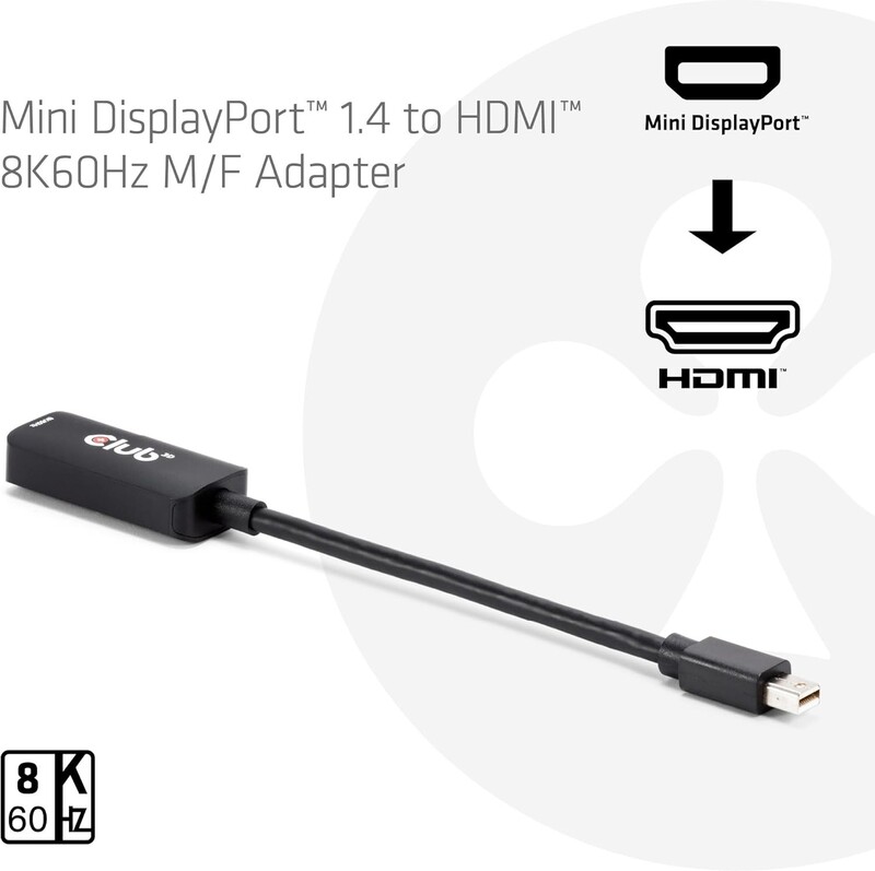 Club 3d club3d mini displayporttm 1 4 4 orig - Club 3D CAC-1188 Mini DisplayPort→HDMI 2.1 0,09 m Verloopstuk