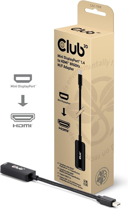 Club 3d club3d mini displayporttm 1 4 6 orig - Club 3D CAC-1188 Mini DisplayPort→HDMI 2.1 0,09 m Verloopstuk