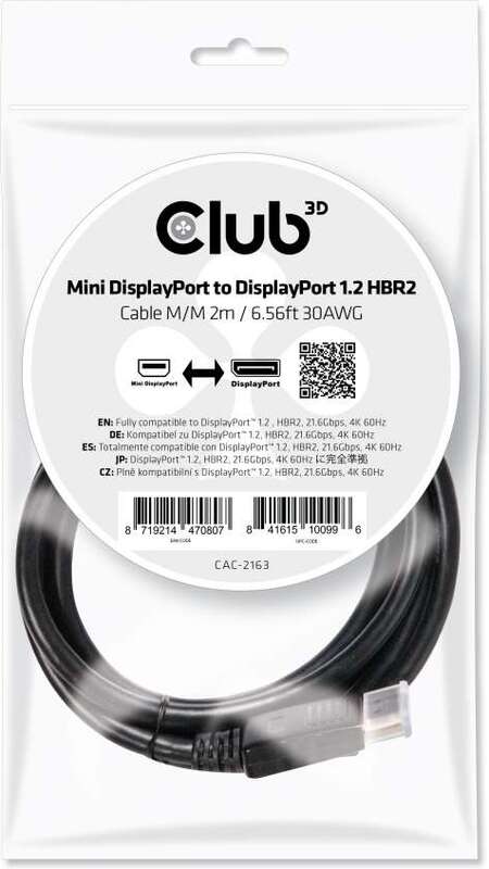 Club 3d club3d mini to 1 2 m 2 orig - Club 3D CAC-2163 Mini DisplayPort→DisplayPort 2 m DisplayPort-kabel