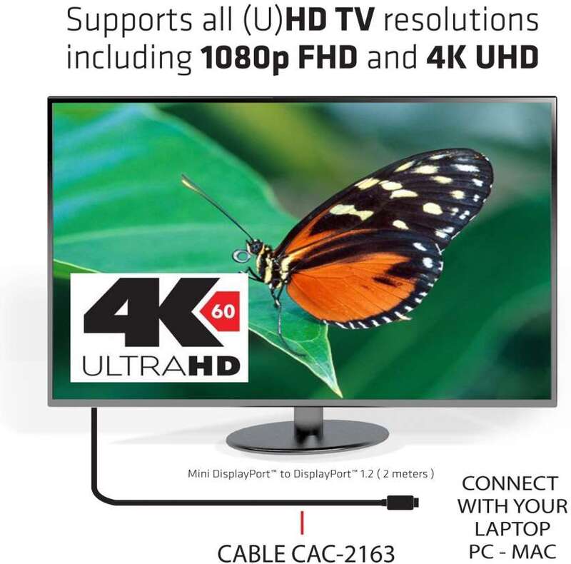 Club 3d club3d mini to 1 2 m 5 orig - Club 3D CAC-2163 Mini DisplayPort→DisplayPort 2 m DisplayPort-kabel