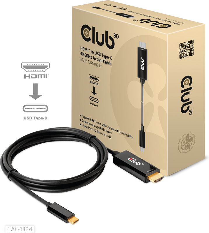 Club 3d club3d to usb type c 4k60hz 9566561 2 orig - Club 3D CAC-1334 HDMI→USB-C HDMI 2.0 1,8 m HDMI-kabel