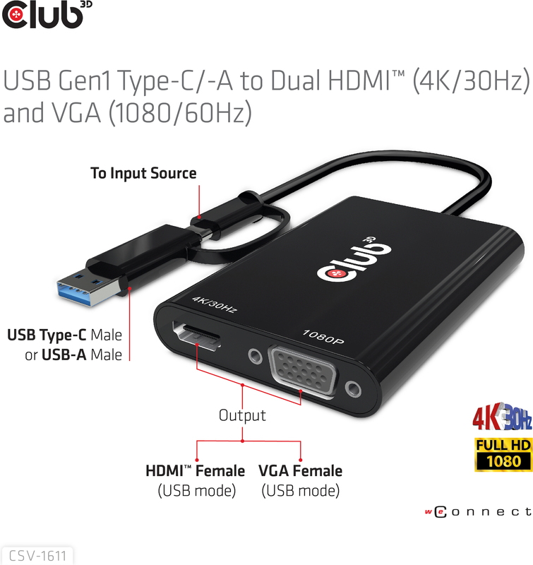 Club 3d club3d usb gen1 type c a 9566562 7 orig - Club 3D CSV-1611 USB-C→HDMI 1.4 0,22 m Verloopstuk