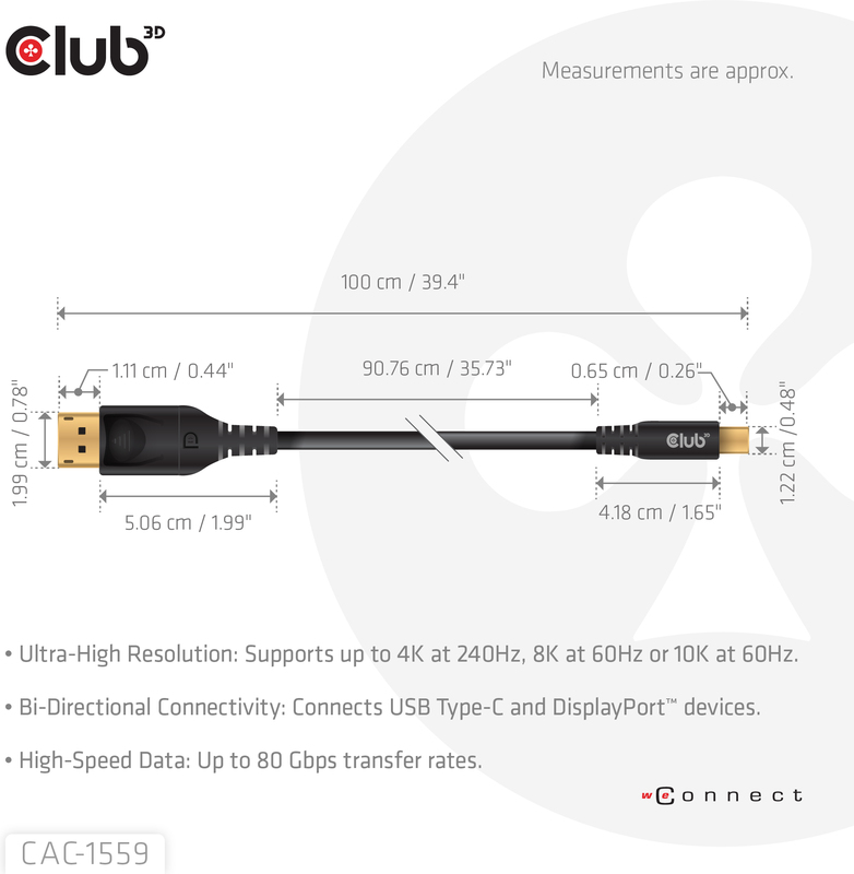 Club 3d club3d usb type c cable to 3 orig - Club 3D CAC-1559 USB-C→DisplayPort 1 m USB-C-kabel