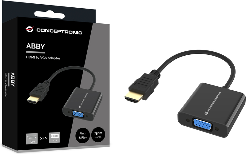 Conceptronic abby20b video kabel adapter 0 2 orig - Conceptronic ABBY20B HDMI→VGA 0,25 m Verloopstuk