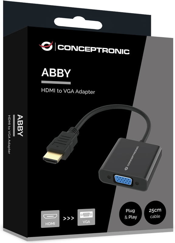 Conceptronic abby20b video kabel adapter 0 3 orig - Conceptronic ABBY20B HDMI→VGA 0,25 m Verloopstuk