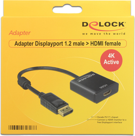 Delock 62607 adapter 1 2 male female 2 orig - DeLock 62607 DisplayPort→HDMI 1.4 0,2 m Verloopstuk