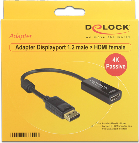 Delock 62609 adapter 1 2 male female 2 orig - DeLock 62609 DisplayPort→HDMI 0,2 m Verloopstuk