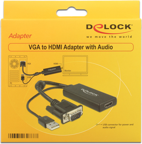 Delock 62668 vga naar adapter met aud 3 orig - DeLock 62668 VGA→HDMI 0,25 m Verloopstuk