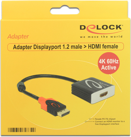 Delock 62734 adapter 1 2 male female 3 orig - DeLock 62734 DisplayPort→HDMI 0,2 m Verloopstuk