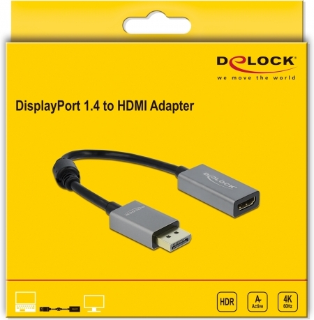Delock 66436 actieve 1 4 naar adapter 3 orig - DeLock 66436 DisplayPort→HDMI 0,2 m Verloopstuk