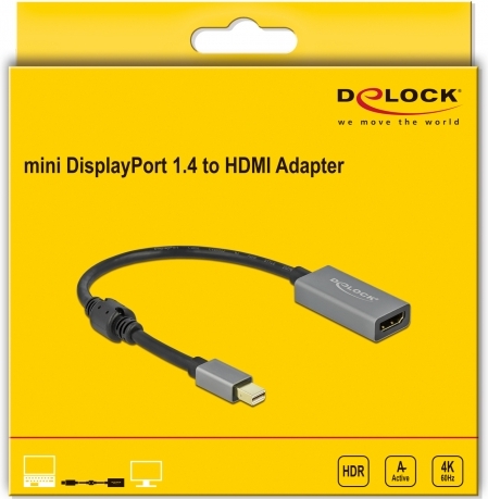 Delock 66570 actieve mini 1 4 naar 2 orig - DeLock 66570 Mini DisplayPort→HDMI 0,2 m Verloopstuk