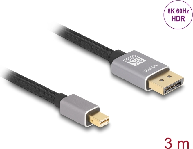 Delock 81093 kabel 3 m mini grijs 2 orig - DeLock 81093 Mini DisplayPort→DisplayPort 3 m DisplayPort-kabel