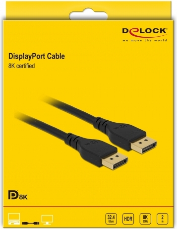 Delock 85910 kabel 8k 60 hz 2 4 orig - DeLock 85910 DisplayPort→DisplayPort 2 m DisplayPort-kabel