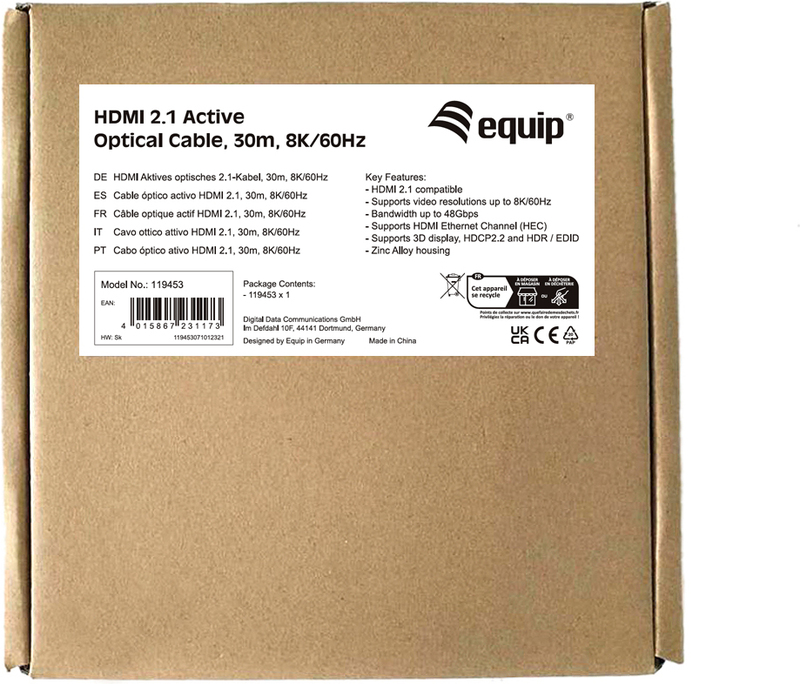 Equip 119453 kabel 30 m type a 5 orig - Equip 119453 HDMI→HDMI 2.1 30 m HDMI-kabel