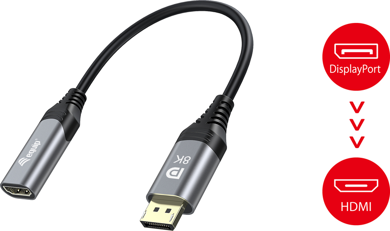 Equip 133446 video kabel adapter 0 1 5 orig - Equip 133446 DisplayPort→HDMI 2.1 0,15 m Verloopstuk