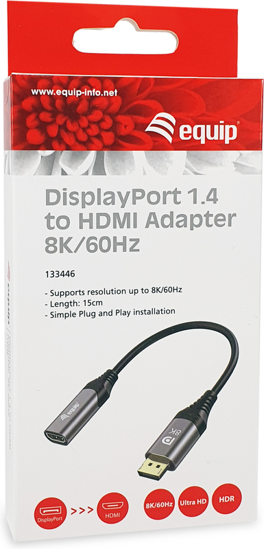 Equip 133446 video kabel adapter 0 1 6 orig - Equip 133446 DisplayPort→HDMI 2.1 0,15 m Verloopstuk